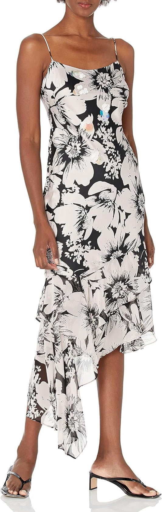 Adrianna Papell Bias Cut Floral Sleeveless Formal Night Dress  Color Pink/Black Size 6