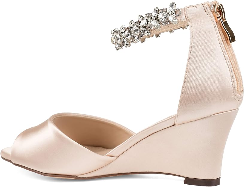 Journee Collection Women's Connor Jeweled Open-Toe Dress Wedge  Cream Size 7