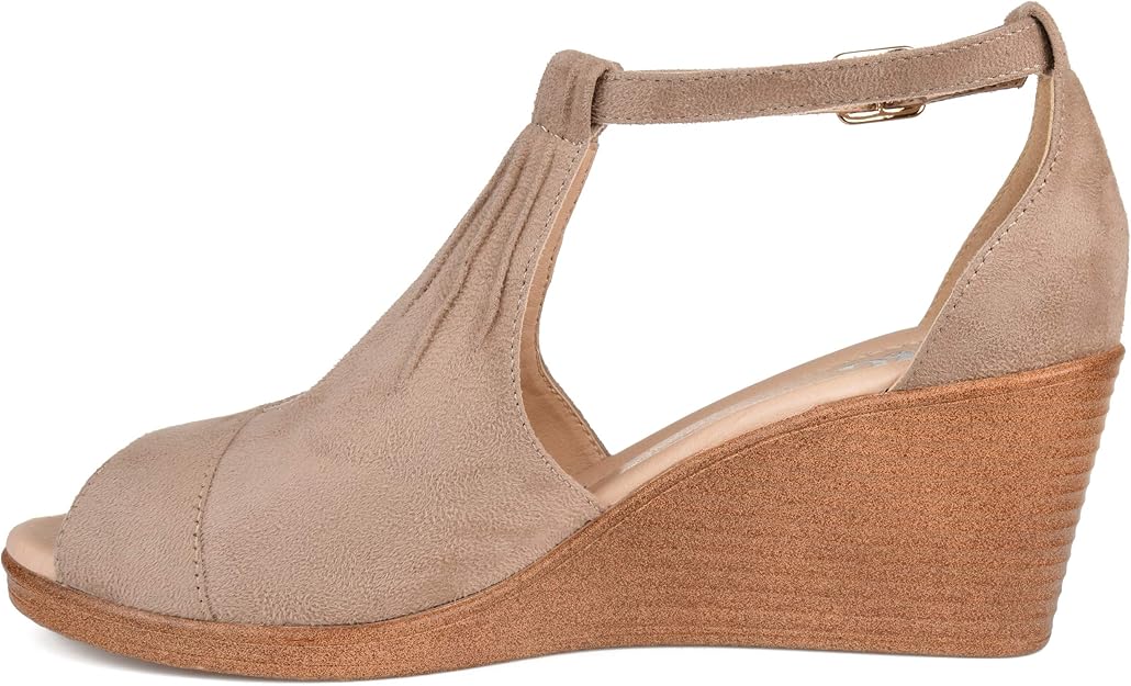 Journee Collection Women's Kedzie Wedge Sandal  Taupe Size 7.5