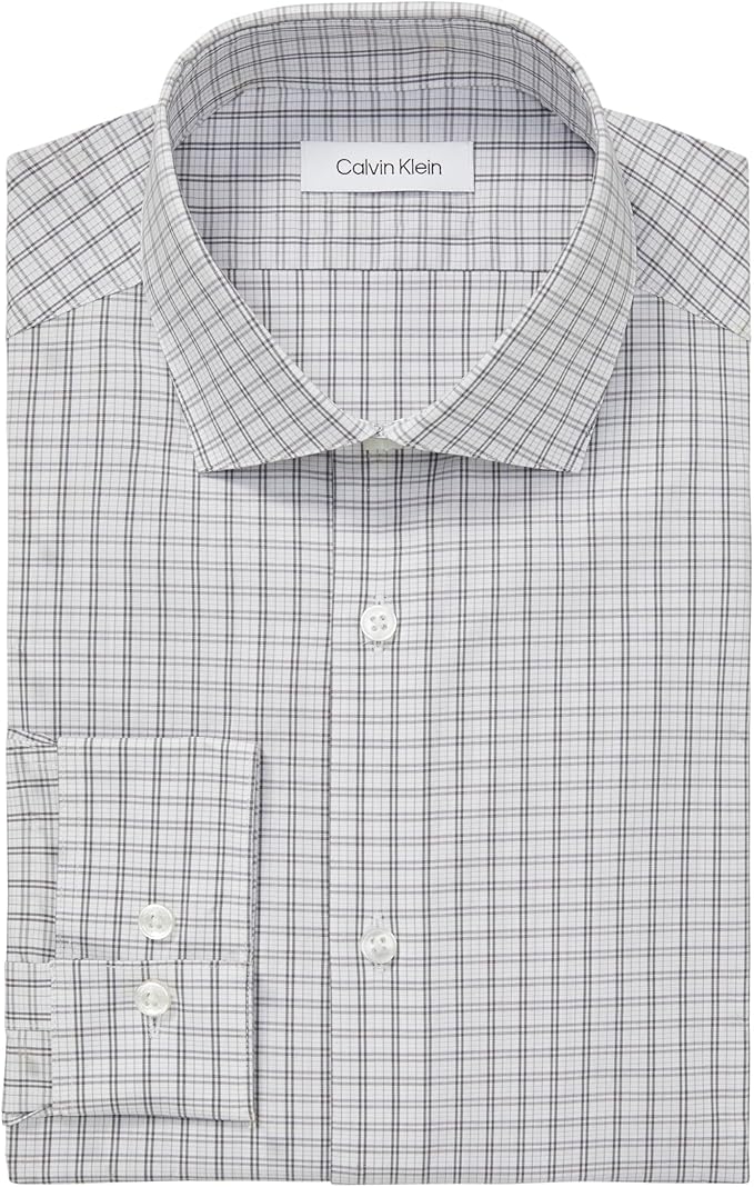 Calvin Klein Men's Regular-Fit Supima Cotton Dress Shirt  Checkered Gray 16.5 34/35