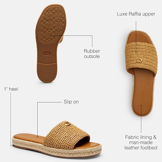 COACH Women's Holly Espadrille Slip-On Sandals   Natural Raffia Size 6