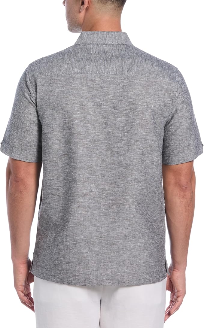 Cubavera Men's Classic-Fit Short Sleeve Linen Blend Shirt  Jet Black Size XL
