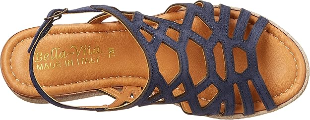 Bella Vita Women's Zip-Italy Platform Flat Sandal  Navy Suede Size 7.5
