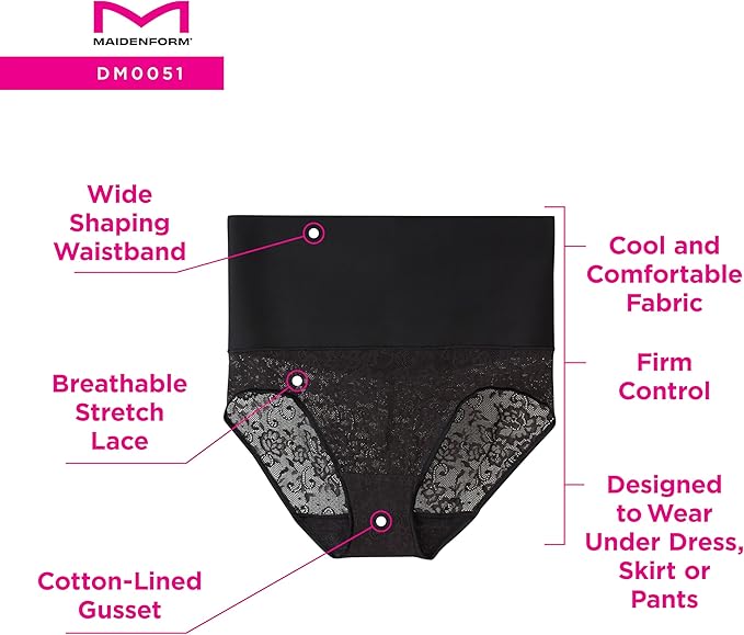 Maidenform High-Waisted Shapewear Tummy Control Shaping Brief  Black Size M