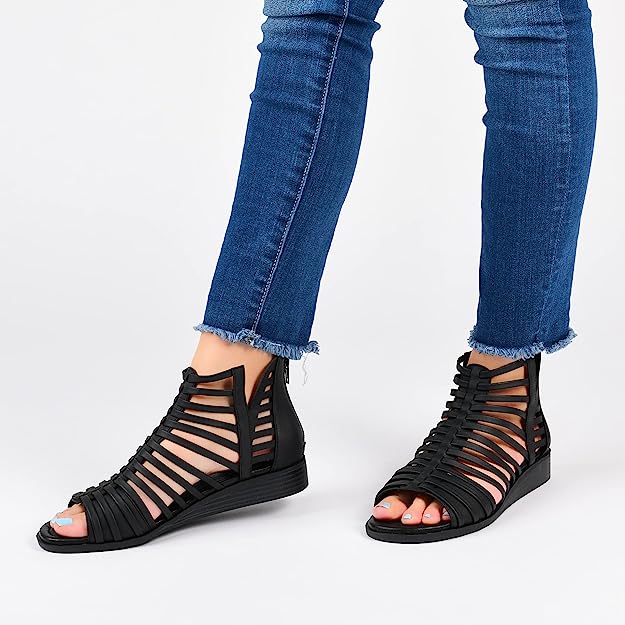 Journee Collection Women's Delilah Caged Gladiator Sandals  Brown Size 5.5