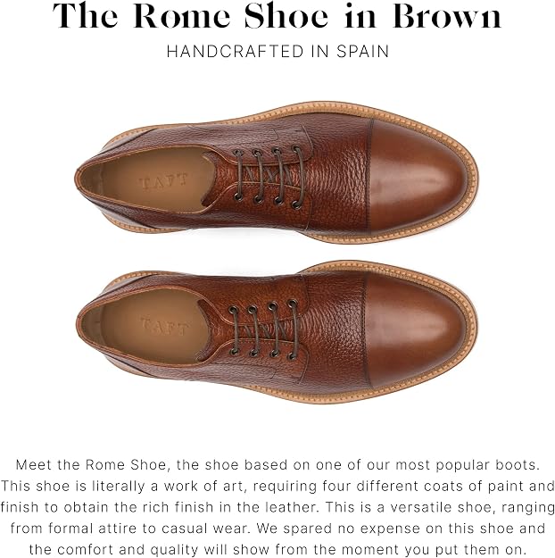 Taft Men's Rome Full-grain Leather Cap Toe Dress Shoes  Brown Size 10.5