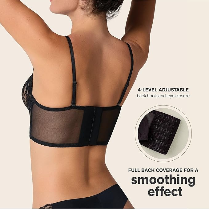 Leonisa Lace Milan Sheer Bra Bustier Underwire Bralette  Black Size L