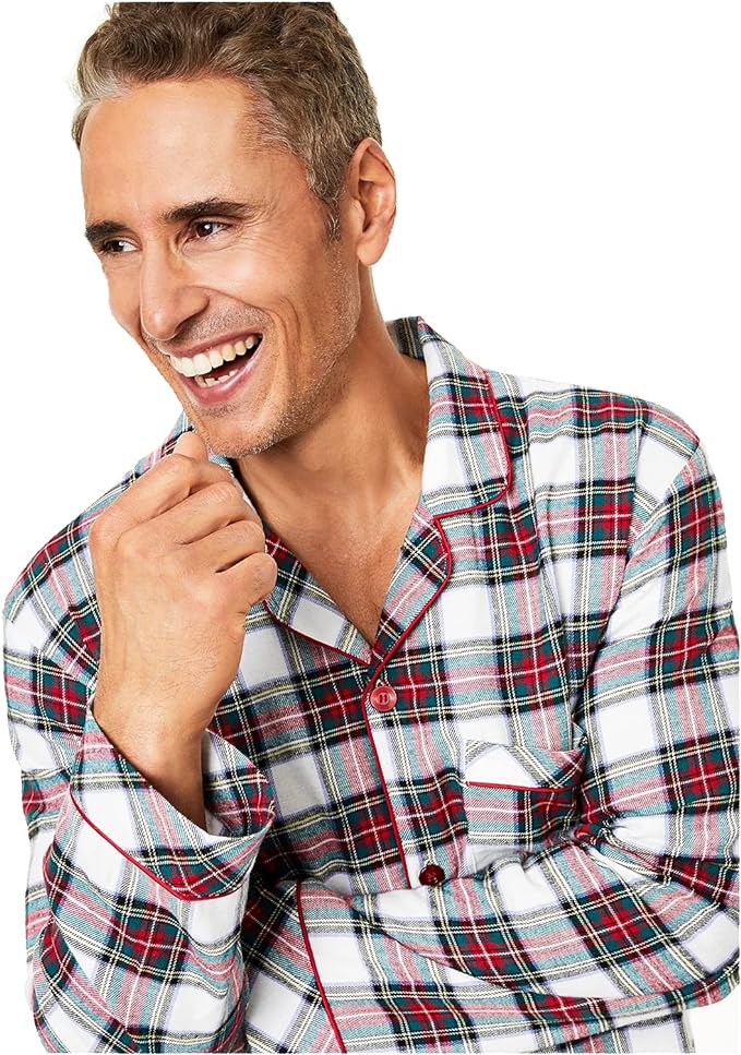Family Pajamas Men's Cotton Knit Plaid Pajama Set  Color Stewart Plaid Size M