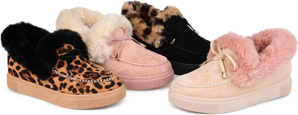 Journee Collection Women's Midnight Faux Fur Trim Bow Tie Slippers  Color Blush Size 7M