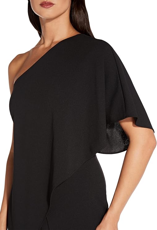 Adrianna Papell Draped One-Shoulder Jumpsuit  Black Size 10