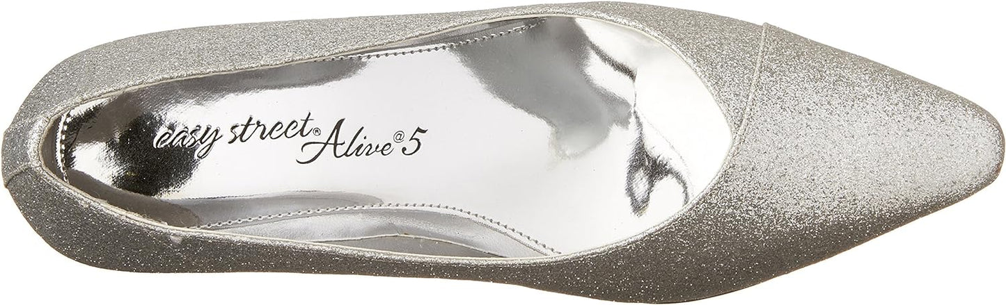 Easy Street Women's Chiffon Pumps  Color Silver Glitter Size 8N