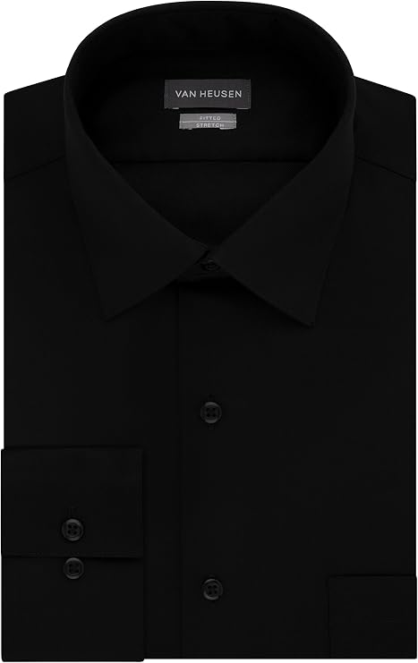 Van Heusen Men's Lux Sateen Fitted Spread Collar Dress Shirt  Black Size 18 32/33