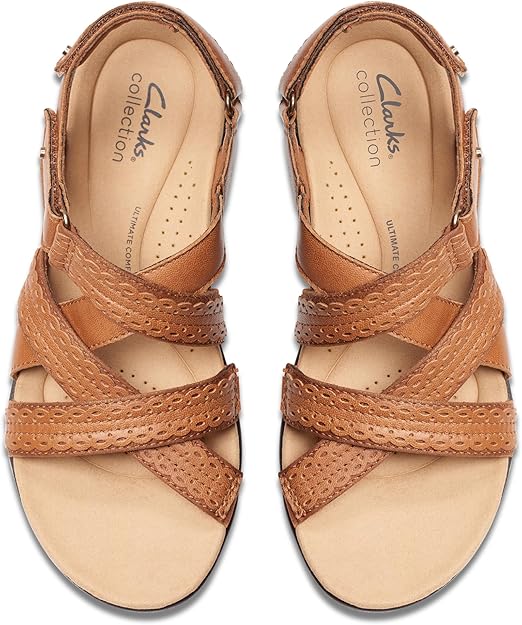 Clarks Women's Laurieann Rena Embellished Flat Sandal  Tan Leather Size 9.5