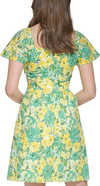 kensie Printed Eyelet Fit Flare Mini Dress  Citron Multi Size 4