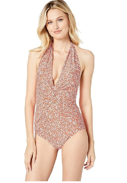 Michael Michael Kors Womens Floral Twist Front Halter One-Piece Swimsuit Terracotta    Size 12