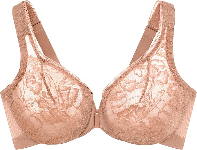 Glamorise Lacey T-Back Wonderwire Underwire Bra  Cappuccino Size 40B