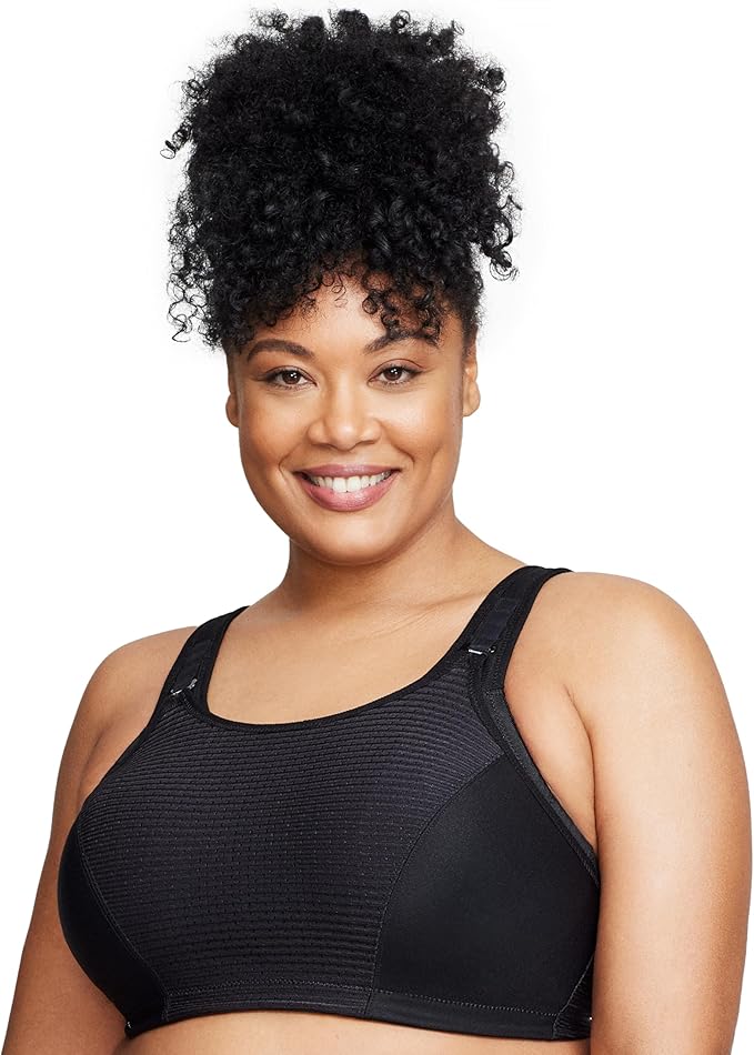 Glamorise Full Figure Custom Control Wirefree Sports Bra  Solid Black Size 38D
