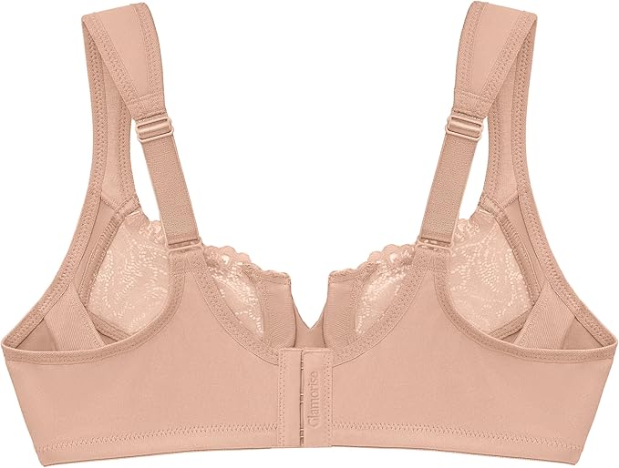 Glamorise Plus Size Low Cut Wonderwire Lace Underwire Bra  Cafe Size 44DD