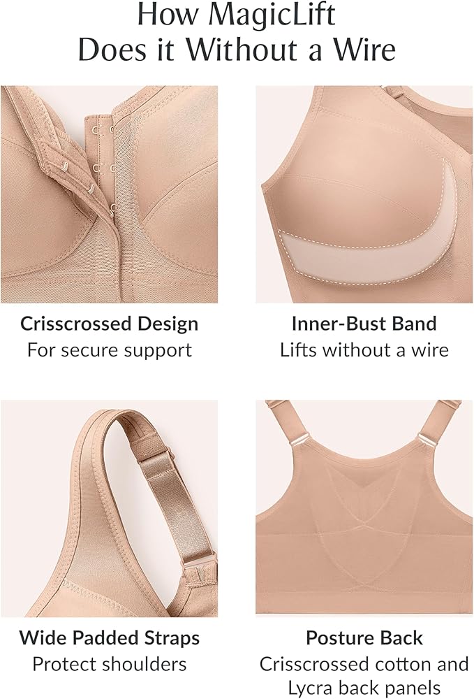 Glamorise Full Figure MagicLift Front-Closure Wirefree Bra   Cafe Size 48B