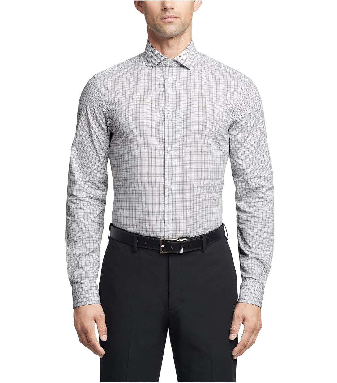 Calvin Klein Men's Regular-Fit Supima Cotton Dress Shirt  Checkered Gray 16.5 34/35