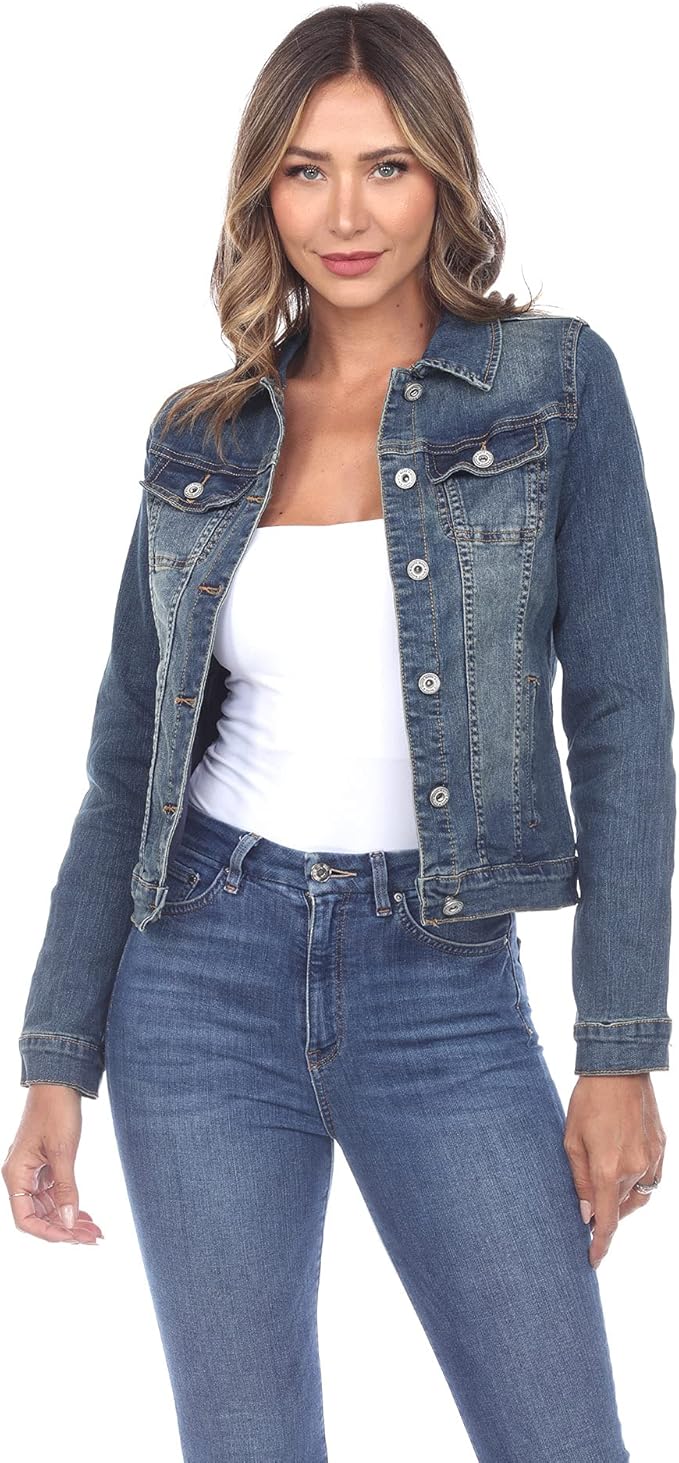 White Mark Women's Classic Denim Jacket  Blue Denim Size XL