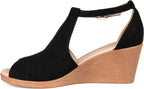 Journee Collection Women's Kedzie Ankle-strap Wedges  Color Black Size 7M