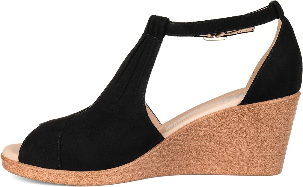 Journee Collection Women's Kedzie Ankle-strap Wedges  Color Black Size 7M