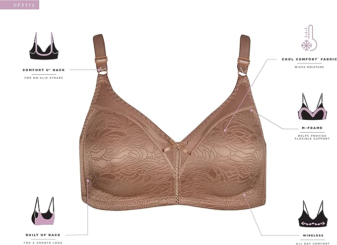Bali Double Support Spa Closure Wireless Bra  Soft Taupe Nude Size 34B