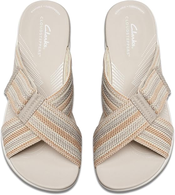 Clarks Women's Cloudsteppers Arla Wave Slide Sandal  Beige Size 8