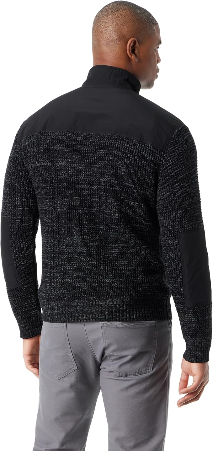 BASS OUTDOOR Men's Quarter-Zip Long Sleeve Sweater  Black Beau Size S