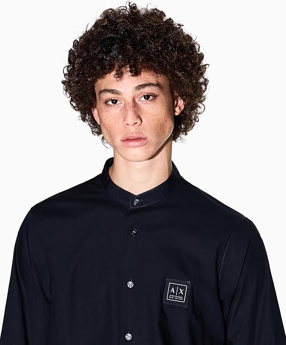 Armani Exchange Men's Limited Edition Regular-Fit Stand Collar Shirt  Deep Navy Size L
