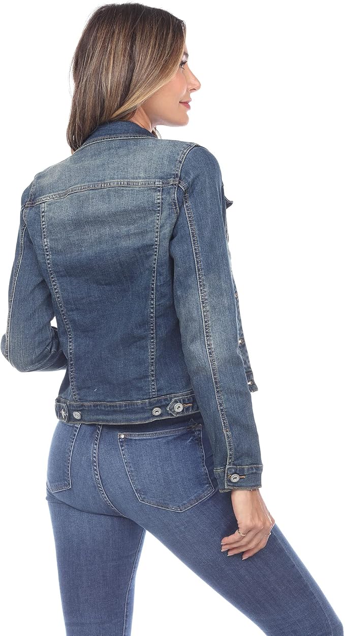 White Mark Women's Classic Denim Jacket  Blue Denim Size XL