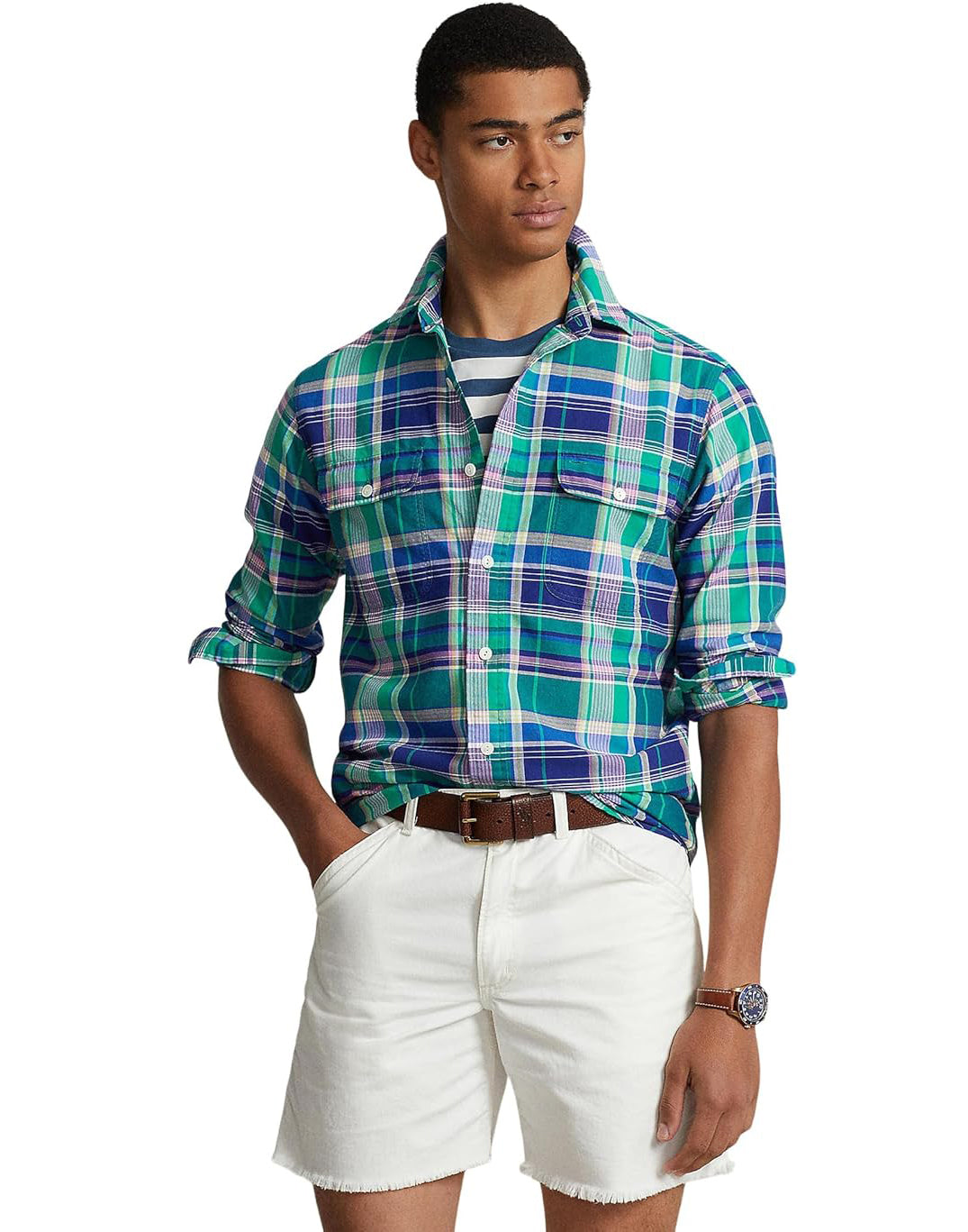 Polo Ralph Lauren Men's Classic-Fit Plaid Oxford Shirt  Green/Navy Multi Size 2XL