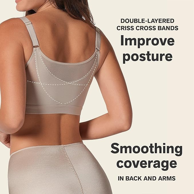 Leonisa Back Support Posture Corrector Contour Wireless Bra  Light Beige Size 38D