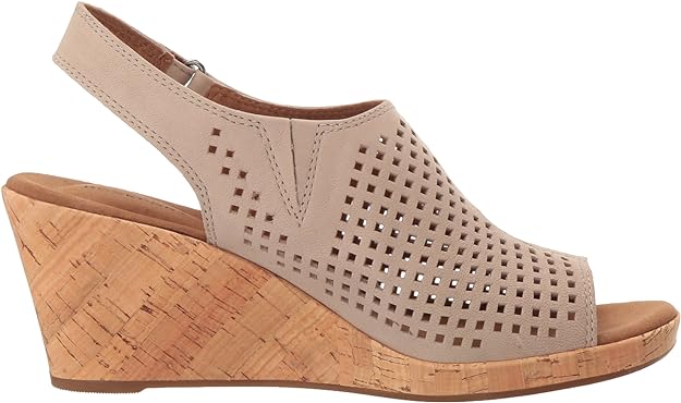 Rockport Women's Briah Perf Sling Wedge Sandal  Color Taupe Leather Size 8.5M