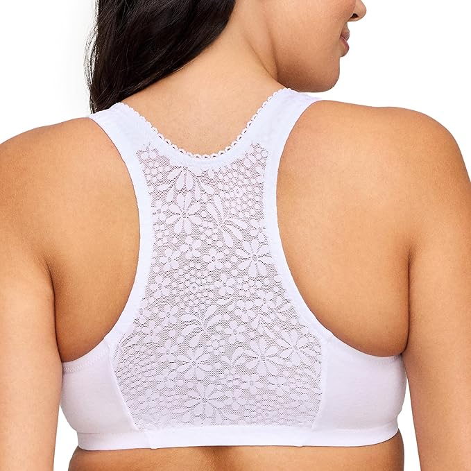 Glamorise Plus Size Front-Closure Cotton T-Back Wirefree Bra  White Size 38B/C/D