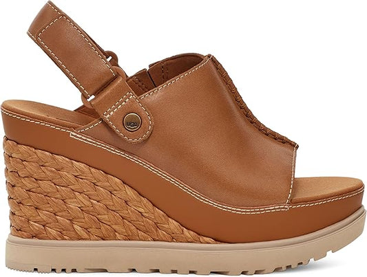 UGG Women's Abbot Adjustable Slide Wedge Sandal  Cognac Leather Size 5.5
