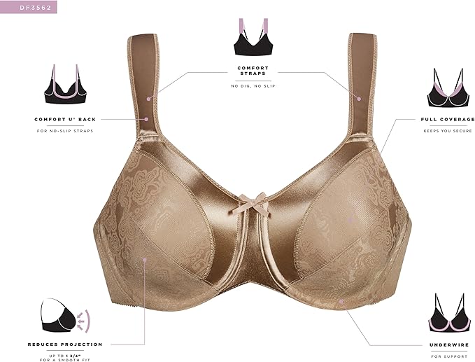 Bali Satin Tracings Underwire Minimizer Bra  Rose Size 40DD