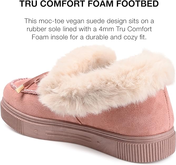 Journee Collection Women's Midnight Faux Fur Trim Bow Tie Slippers  Color Blush Size 7M