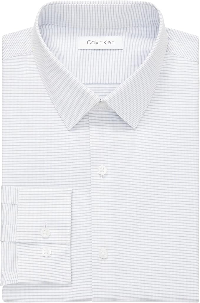 Calvin Klein Men's Extra Slim-Fit Stretch Dress Shirt Blue Multi 15/15.5 34/35