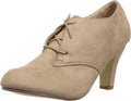 Journee Collection Women's Leona High Heel Lace-up Faux Suede Pumps  Color Taupe Size 7W