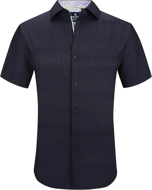 Tom Baine Men's Slim Fit Short Sleeve Button Down Dress Shirt  Navy Diamond Size L