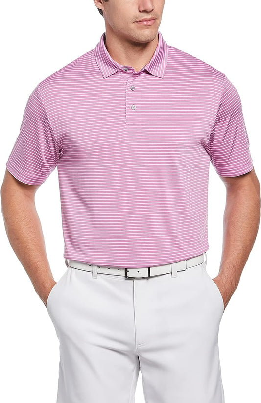 PGA TOUR Men's Feeder Stripe Short Sleeve Golf Polo Shirt  Color First Bloom Size S