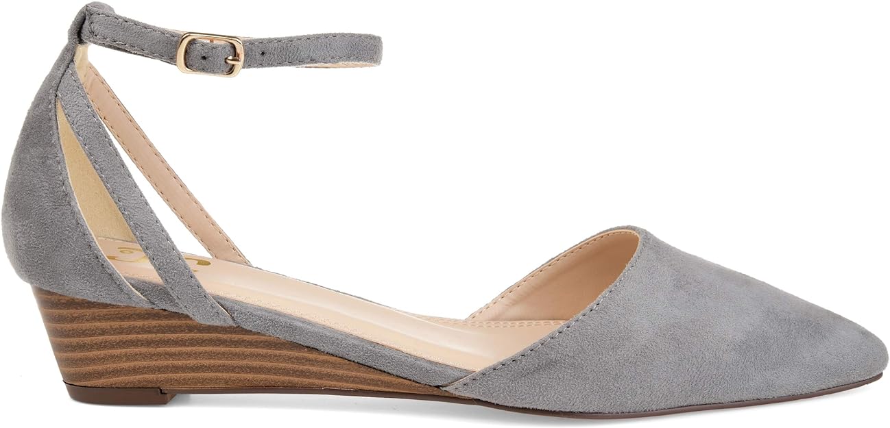 Journee Collection Women's Arkie Ankle Strap Sliver Wedge  Color Gray Size 9M