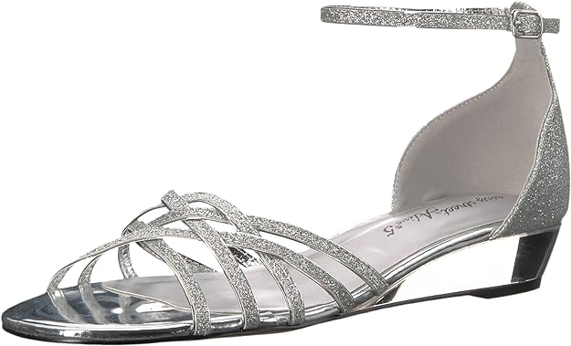 Easy Street Women's Tarrah Crossover Wedge Sandals  Color Silver Glitter Size 7.5WW