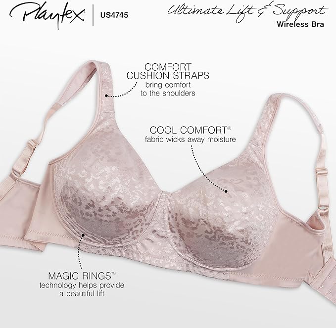 Playtex 18-Hour Ultimate Lift Wireless Full-Coverage Bra  Rustic Berry Red Size 44C