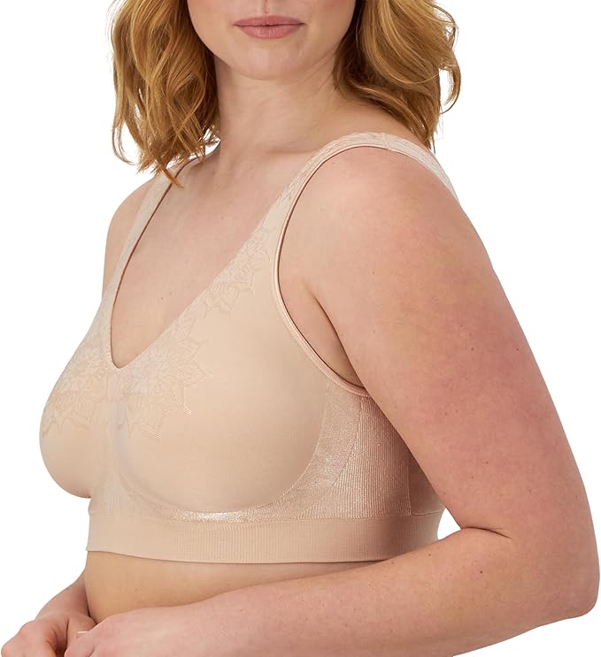 Bali Comfort Revolution Seamless Wireless Bra  Almond Aztec Size L