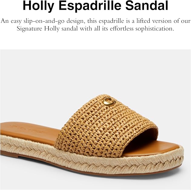 COACH Women's Holly Espadrille Slip-On Sandals   Natural Raffia Size 6