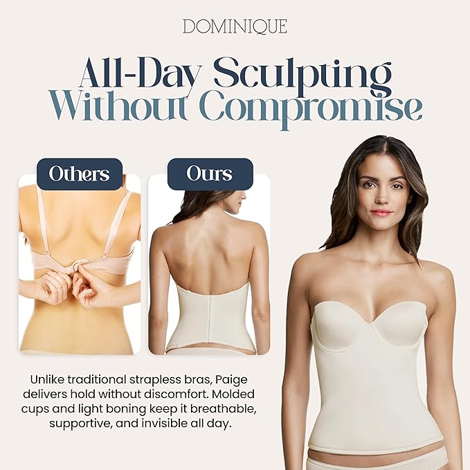 Dominique Paige Seamless Padded Longline Strapless Bra  Bone Size 42D
