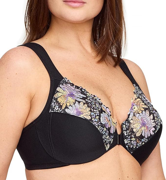 Glamorise Wonderwire Front-closure Underwire Bra  Floral Print Size 46G